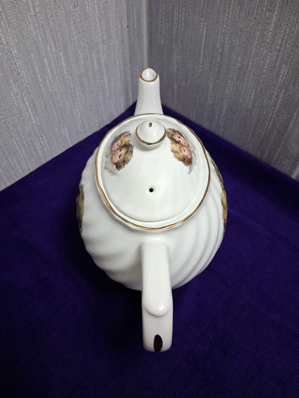 Vintage Staffordshire Cherub Angels English Teapot Fine China Gold Trim